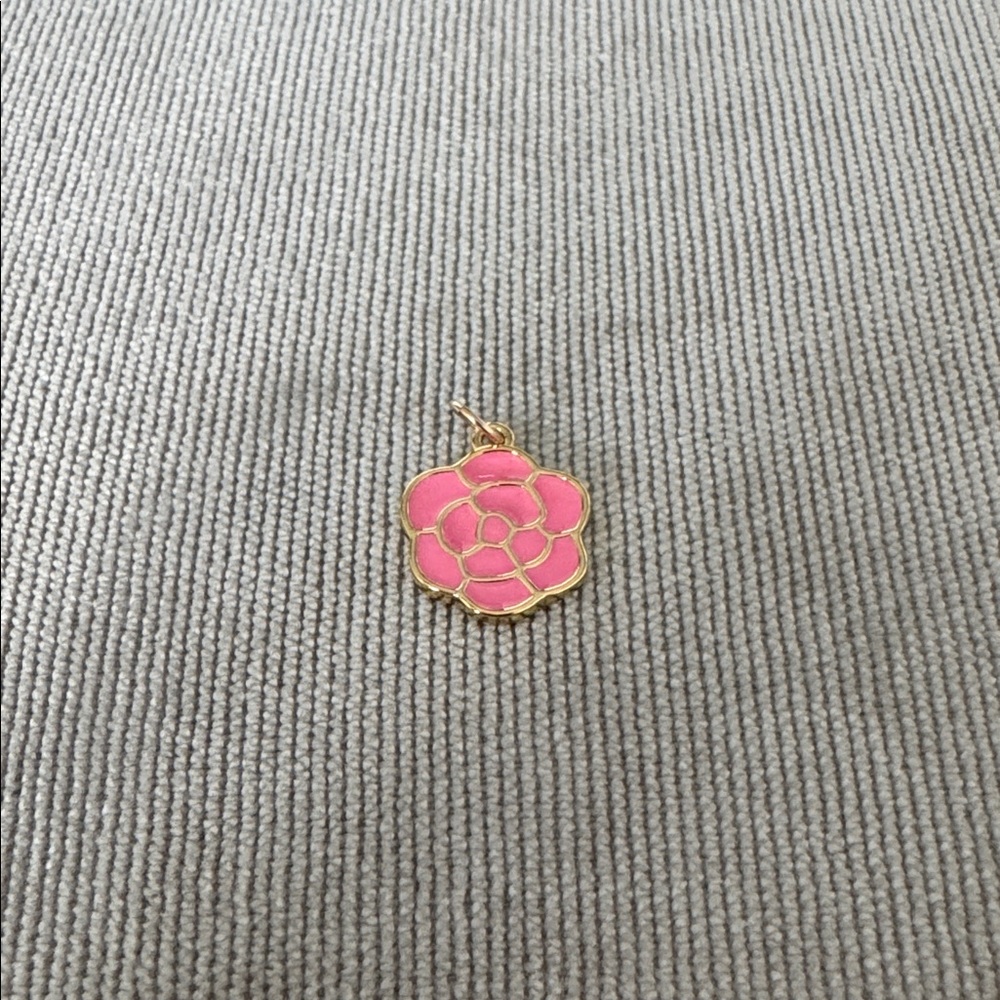 14k Gold Filled Pink Enamel Camellia Flower Charm Pendant